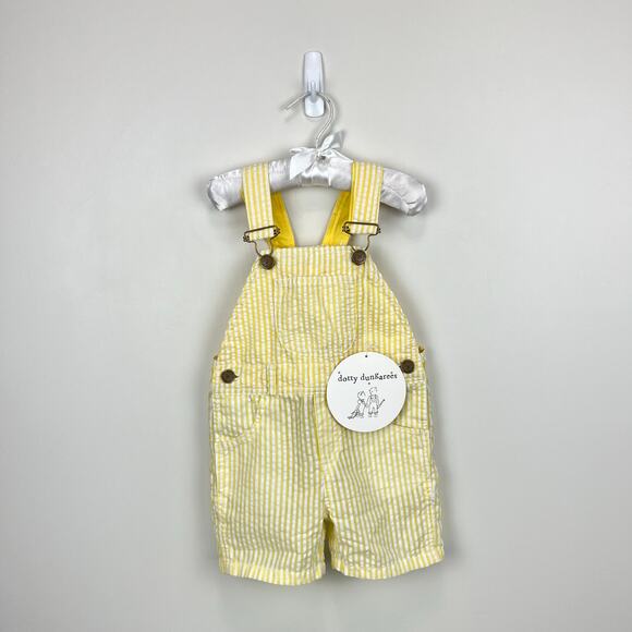 Dotty Dungarees Yellow Seersucker Shorts Overalls 18-24 Months NWT - Picture 1 of 7